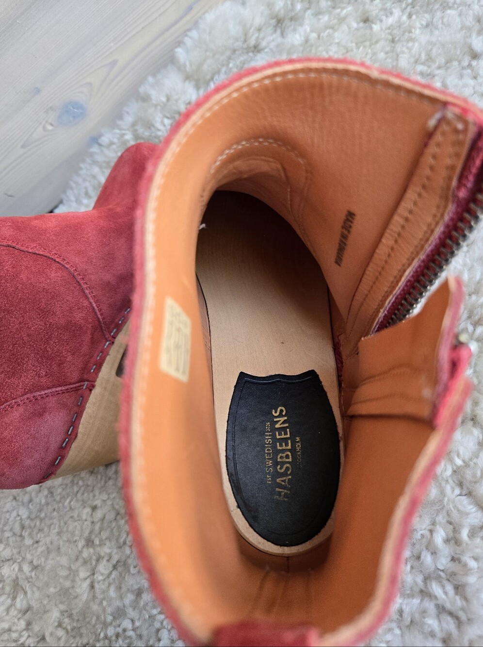New with Box Swedish Hasbeens Zip It Emy Rusty Red "RostSuede Clog Boots Size 39 - Picture 9 of 11
